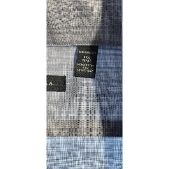 John Varvatos Regu Fit Dress Shirt Button Up Size 36/37 17 1/2 Plaid Royal Bl - Picture 11 of 16